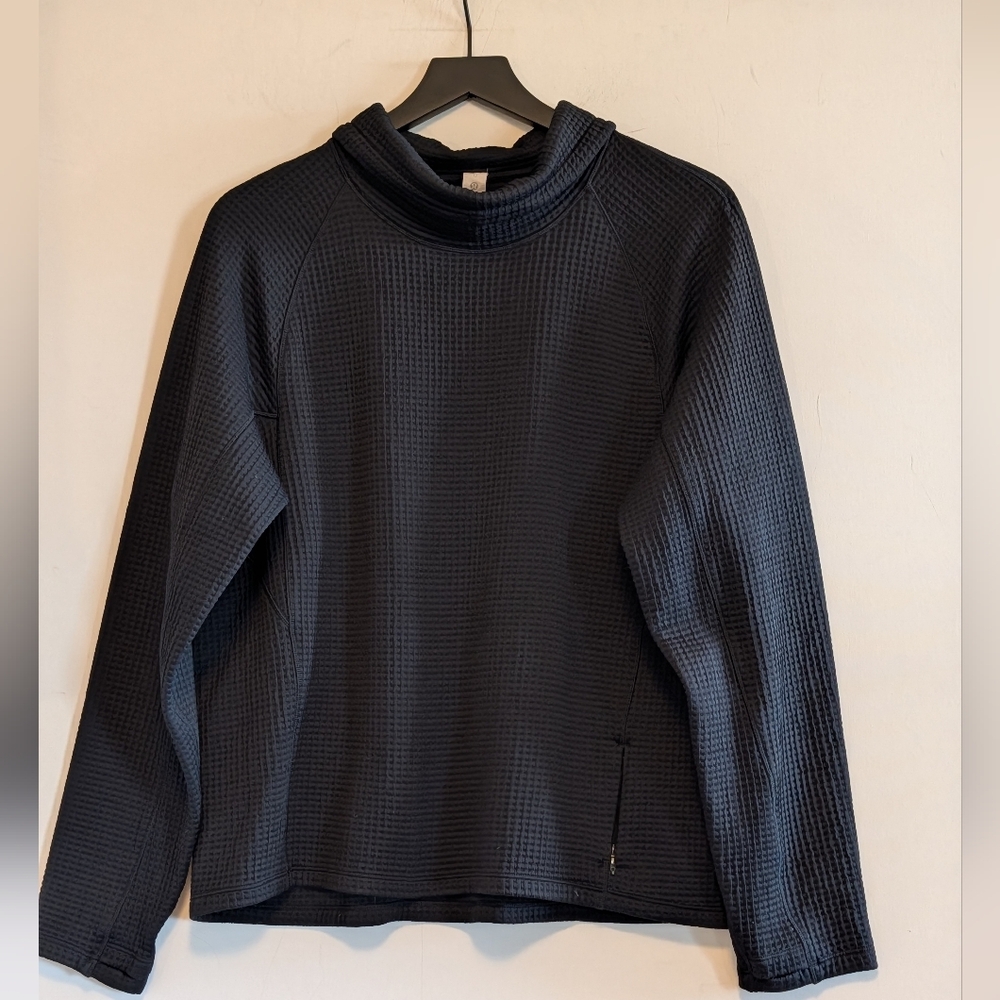 Lululemon Black Waffle Cowl Neck Pullover Side Zip Pocket Top 12 Texture Sporty - Picture 5 of 7